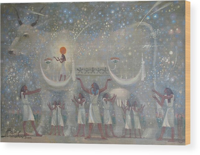 Egypt Wood Print featuring the painting Celestial Cow by Valentina Kondrashova