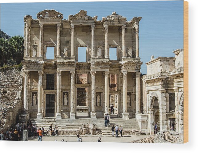 Turkey Wood Print featuring the photograph Celsus Library by Kathy McClure