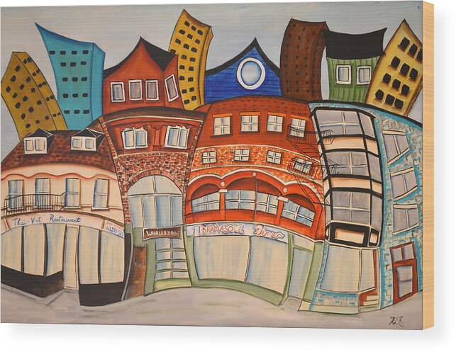 Abstract Wood Print featuring the painting Centre Town by Heather Lovat-Fraser