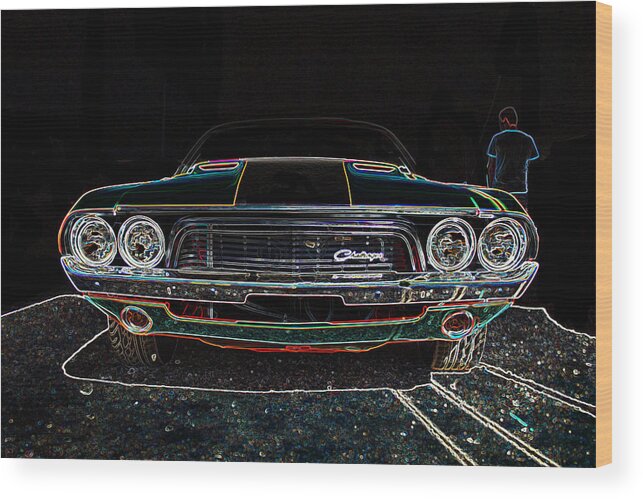 Dodge Wood Print featuring the digital art Challenger Neon by Darrell Foster
