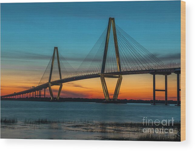 Arthur Ravenel Jr. Bridge Wood Print featuring the photograph Charleston Golden Hour by Dale Powell