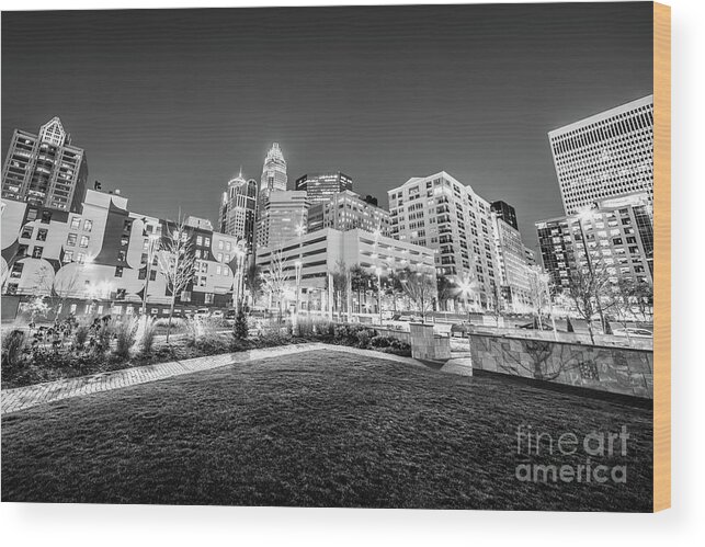 America Wood Print featuring the photograph Charlotte City Black and White Photo by Paul Velgos