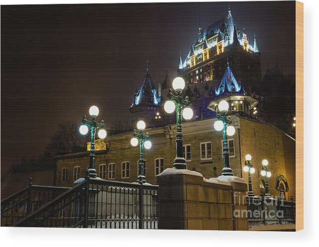 Chateau Frontenac From Parc Montmorency Wood Print featuring the photograph Chateau Frontenac from Parc Montmorency Quebec City Canda by Dawna Moore Photography