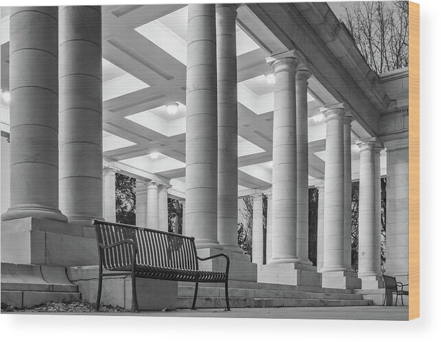 #cheesmanpark #emptybench Wood Print featuring the photograph Cheesman Pavillion by Philip Rodgers