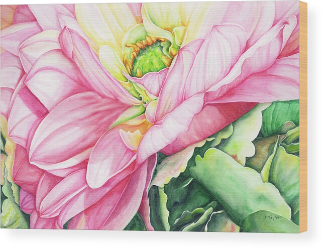 Dahlia Watercolor Wood Print featuring the painting Chelsea's Bouquet 2 by Lori Taylor