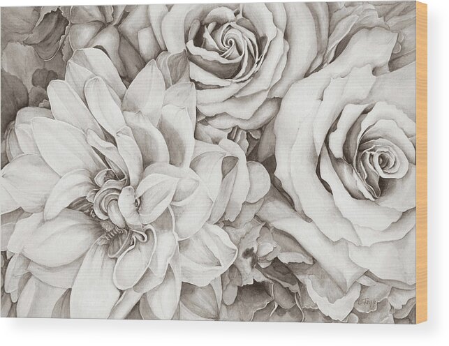 Roses Wood Print featuring the digital art Chelsea's Bouquet - Neutral by Lori Taylor
