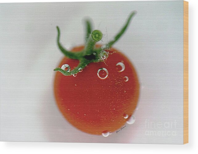 Cherry Tomato Wood Print featuring the photograph Cherry Tomato in water by Yumi Johnson