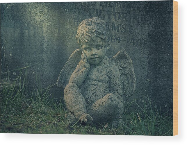 Anglican Wood Print featuring the photograph Cherub lost in thoughts by Monika Tymanowska