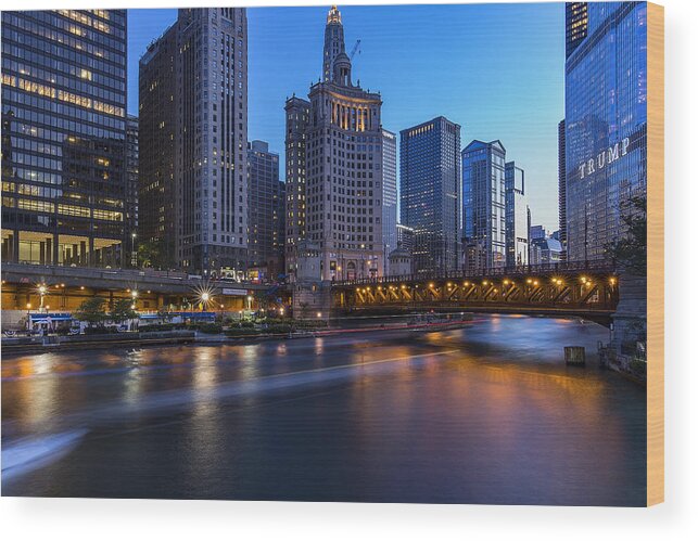 Www.cjschmit.com Wood Print featuring the photograph Chicago River and Michigan Ave by CJ Schmit