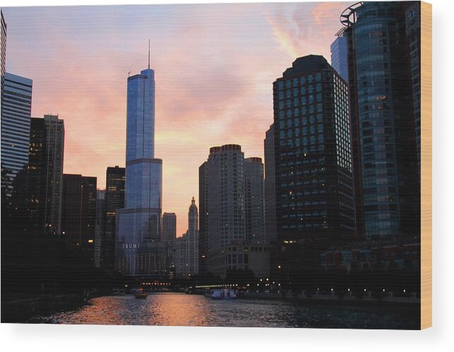 Chicago Wood Print featuring the photograph Chicago Skyline at Dusk by Charlene Reinauer