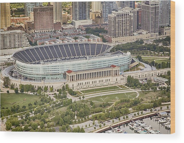 3scape Wood Print featuring the photograph Chicago's Soldier Field Aerial by Adam Romanowicz