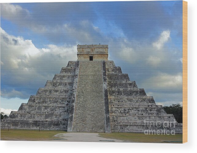Chichen Itza Wood Print featuring the photograph Chichen Itza and Dramatic Sky by Charline Xia