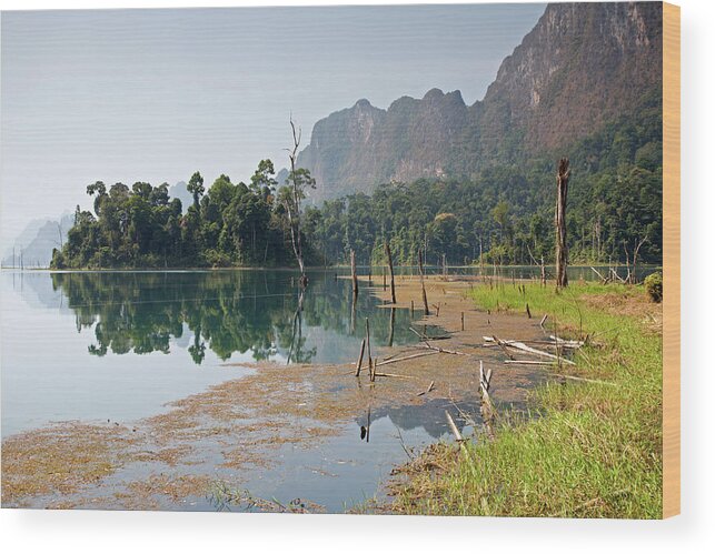 Cheow Lan Lake Wood Print featuring the photograph Cheow Lan Lake Morning, Khao Sok by Aivar Mikko