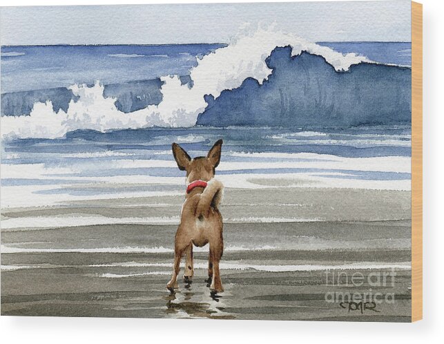 Chihuahua Wood Print featuring the painting Chihuahua at the Beach by David Rogers