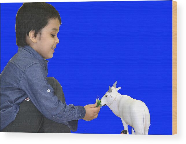 Child And Cow Wood Print featuring the photograph Child And Cow by Anand Swaroop Manchiraju
