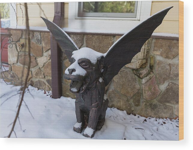 Gargoyle Wood Print featuring the photograph Chimera In The Snow by D K Wall