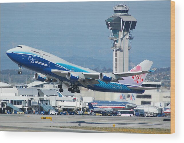 Airplane Wood Print featuring the photograph China Airlines Boeing 747 Dreamliner LAX by Brian Lockett