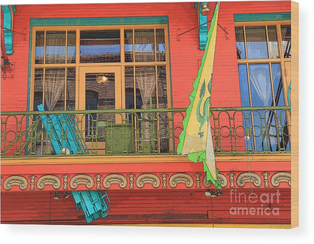 Red Wood Print featuring the photograph Chinatown Balcony by Jeanette French