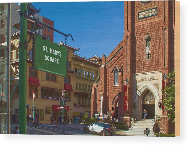 Bonnie Follett Wood Print featuring the photograph Chinatown View from St. Mary's Square by Bonnie Follett