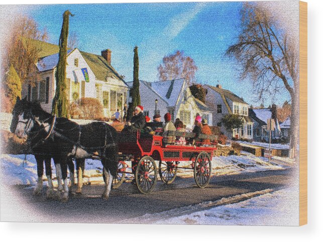 Christmas Wood Print featuring the pyrography Christmas Caroling by Dr Janine Williams