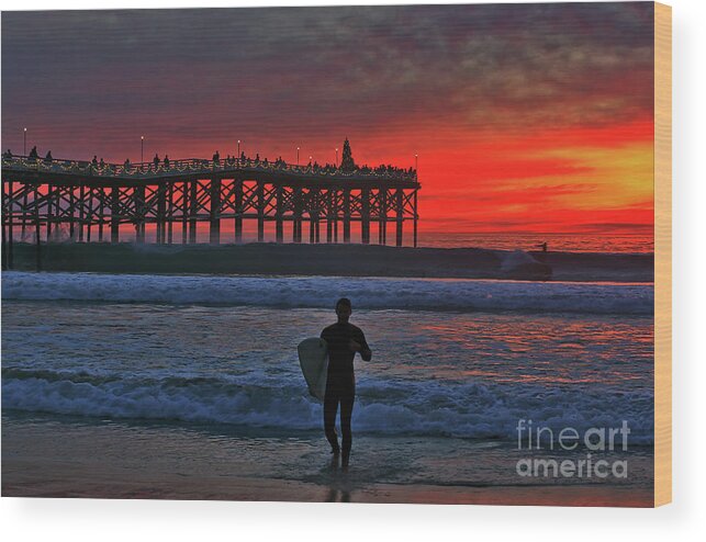 Pacific Beach Wood Print featuring the photograph Christmas Surfer Sunset by Sam Antonio
