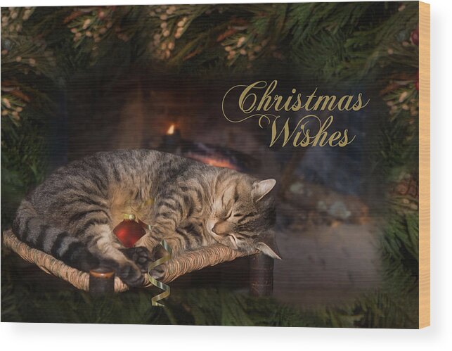 Cat Wood Print featuring the photograph Christmas Wishes by Robin-Lee Vieira
