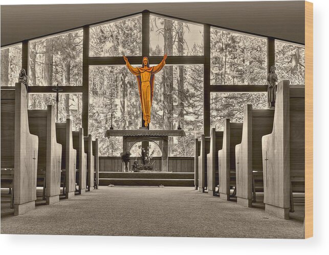 Architectural Wood Print featuring the photograph Church in the Woods by Maria Coulson