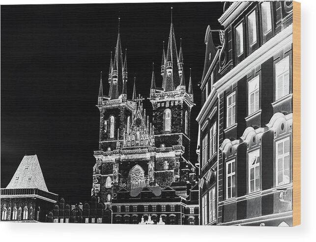 Jenny Rainbow Fine Art Photography Wood Print featuring the photograph Church of Our Lady before Tyn. Night Prague by Jenny Rainbow