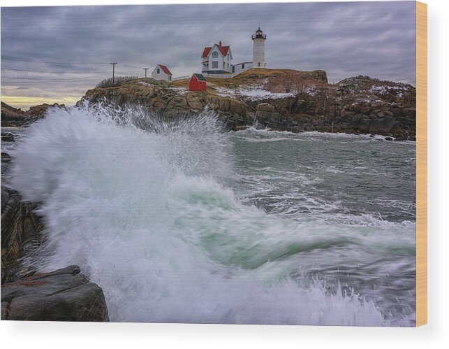 Maine Wood Print featuring the photograph Churning Seas at Cape Neddick by Rick Berk