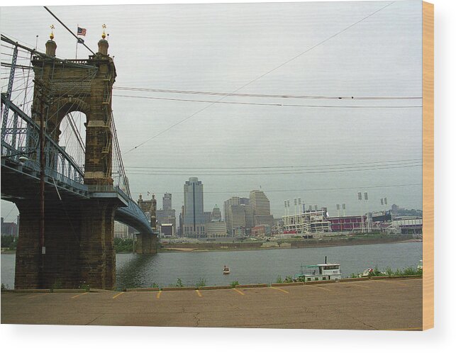 American Wood Print featuring the photograph Cincinnati - Roebling Bridge 7 by Frank Romeo