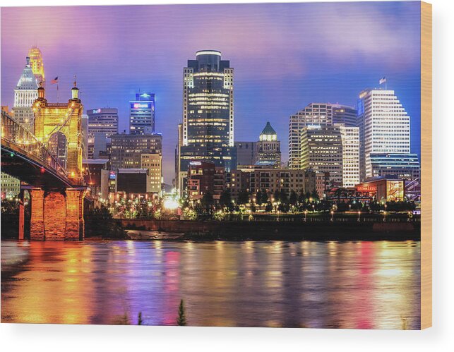America Wood Print featuring the photograph Cincinnati Skyline Art - Ohio River Print - Cityscape Photography by Gregory Ballos