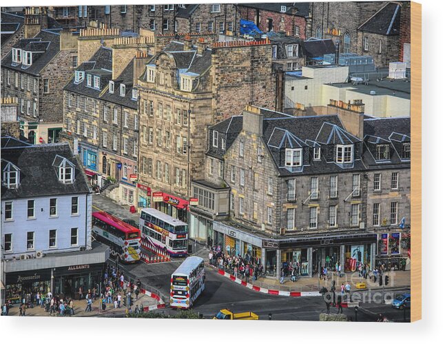 Edinburgh Wood Print featuring the photograph City Edinburgh Overhead View Royal Mile by Chuck Kuhn