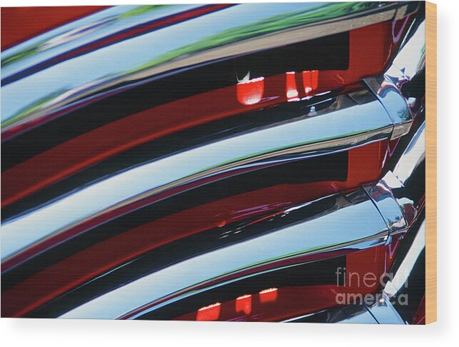Abstract Wood Print featuring the photograph Classic Car Chrome Abstract Red Grill by Rick Bures