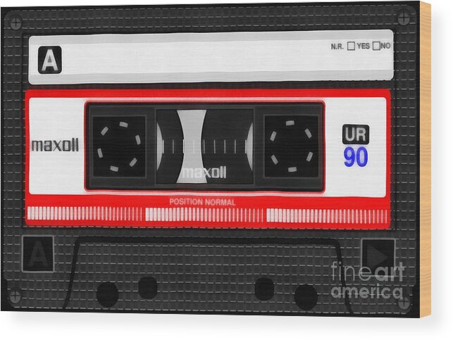 Music Wood Print featuring the painting Classic Music Cassette Tape Painting by Edward Fielding