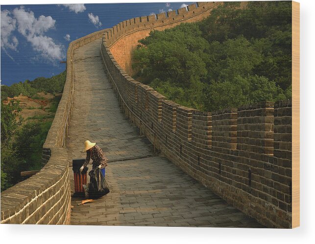 Cleaning The Great Wall Wood Print featuring the photograph Cleaning The Great Wall by Harry Spitz