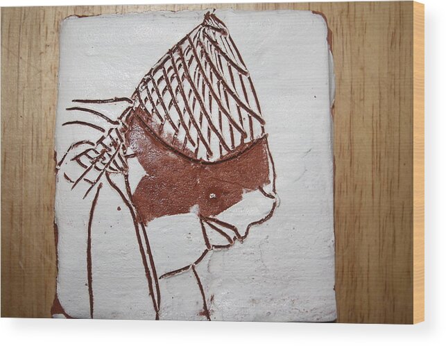 Jesus Wood Print featuring the ceramic art Cleopas - Tile by Gloria Ssali