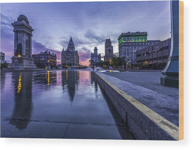 Syracuse Wood Print featuring the photograph Clinton Square Sunrise by Everet Regal