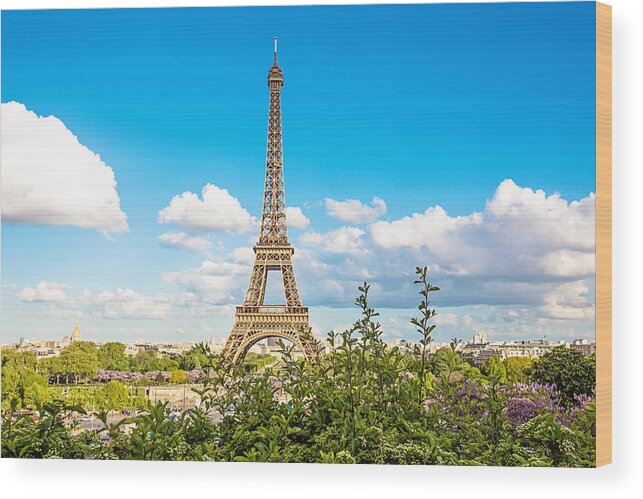 Eiffel Tower Wood Print featuring the photograph Cloud 9 - Eiffel Tower - Paris, France by Melanie Alexandra Price