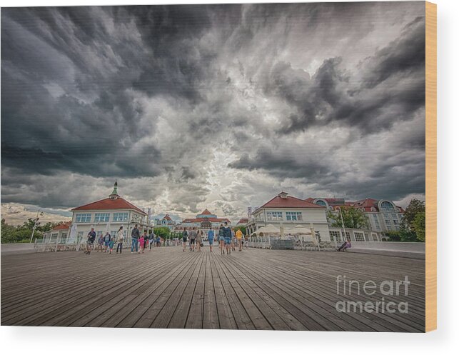 Baltic Wood Print featuring the photograph Clouds over the Molo Pier, Sopot by Mariusz Talarek