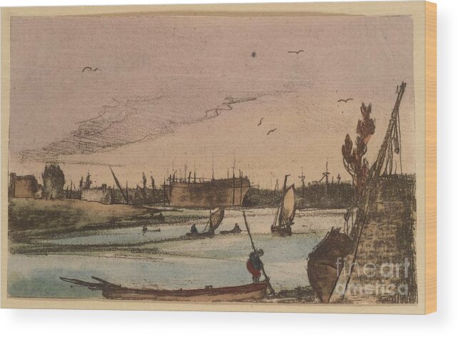 Fran�ois Louis Thomas Francia 1772�1839 Coastal Town Wood Print featuring the painting Coastal Town by MotionAge Designs