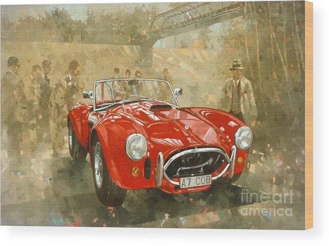 Sports Car Wood Print featuring the painting Cobra at Brooklands by Peter Miller