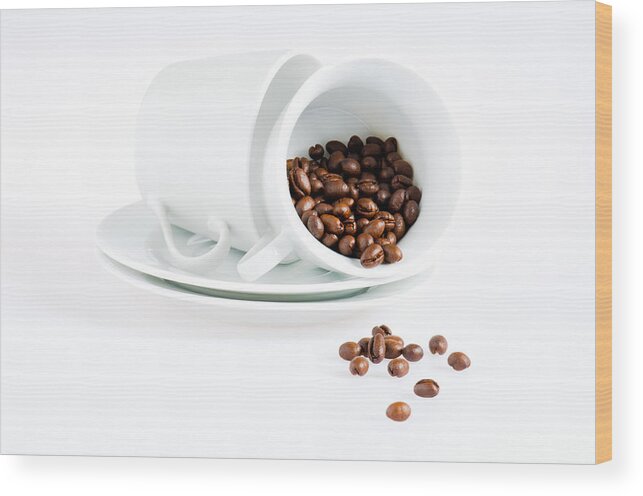 Background Wood Print featuring the photograph Coffee cups and coffee beans by U Schade