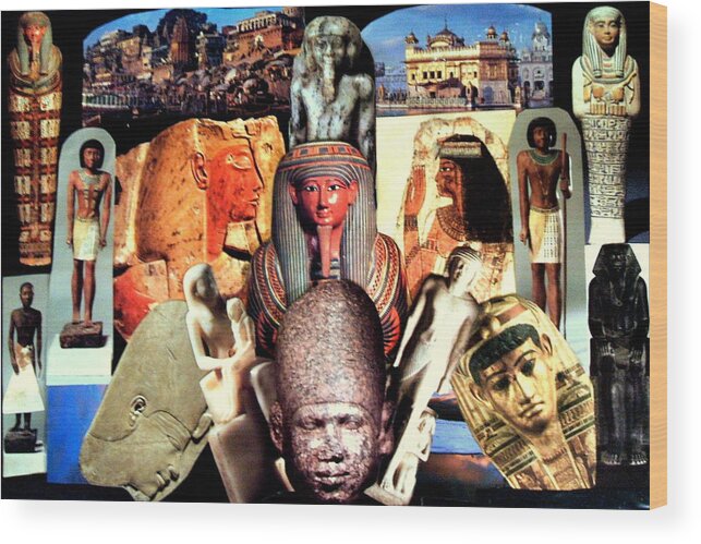 Collage Wood Print featuring the photograph Collage of Egyptian and Indian Artwork by Carmen Cordova