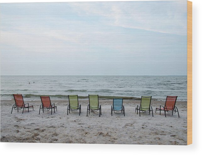 Art Wood Print featuring the photograph Colorful Beach Chairs by Ann Bridges