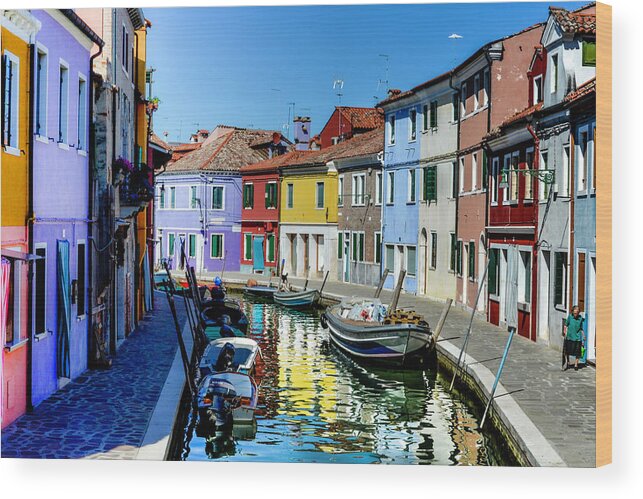 Burano Wood Print featuring the photograph Colorful Burano 3 by Wolfgang Stocker