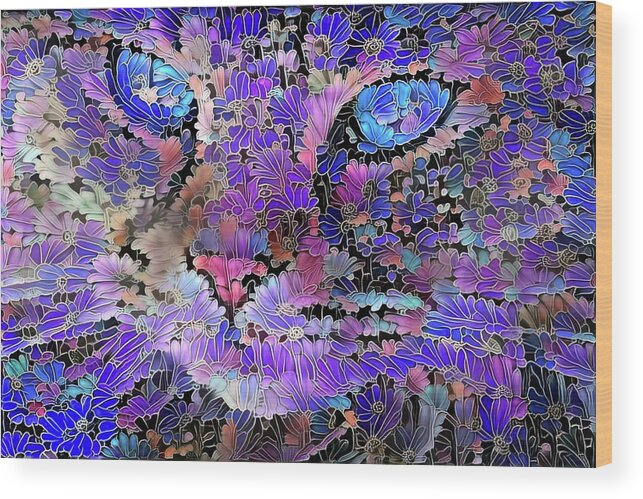Colorful Cat Wood Print featuring the digital art Flower Cat 2 by Peggy Collins