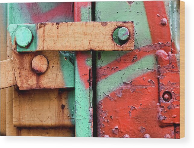 Abstract Wood Print featuring the photograph Colorful Train Details by Carol Leigh