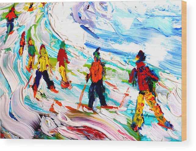 Skiing Wood Print featuring the painting Colours Down the Piste by Pete Caswell
