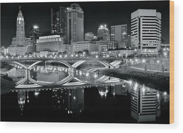 Columbus Wood Print featuring the photograph Columbus Ohio Black and White by Frozen in Time Fine Art Photography