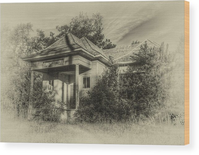 Old Buildings Wood Print featuring the photograph Community Center II in Sepia by Harry B Brown